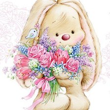 Схема вышивки «зайка Ми с букетом»