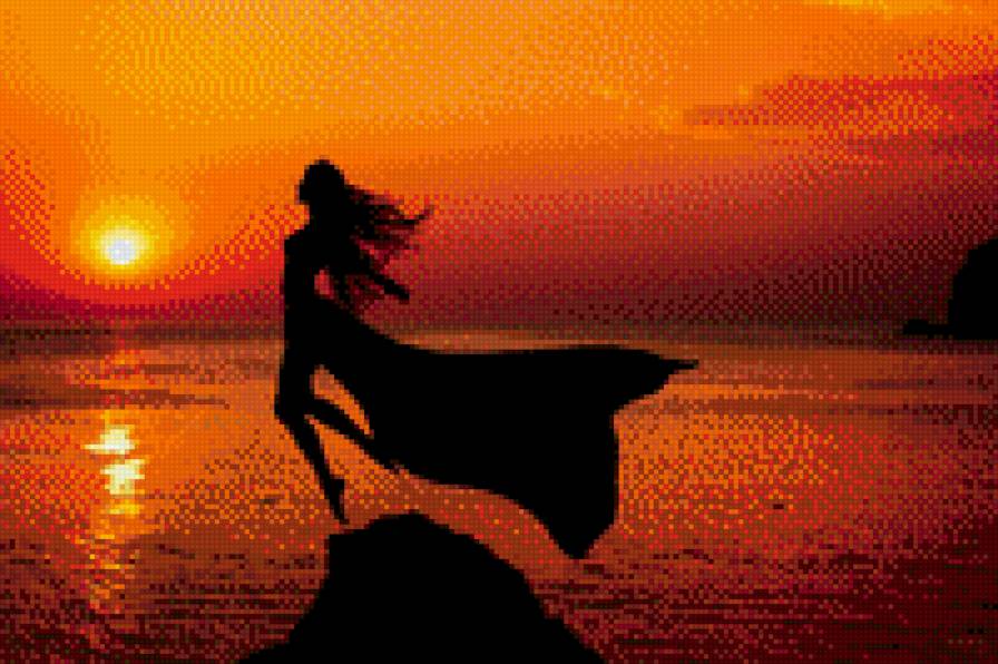 На закате - закат, девушка, вода - предпросмотр