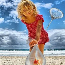 Схема вышивки «Поймала рыбку золотую»