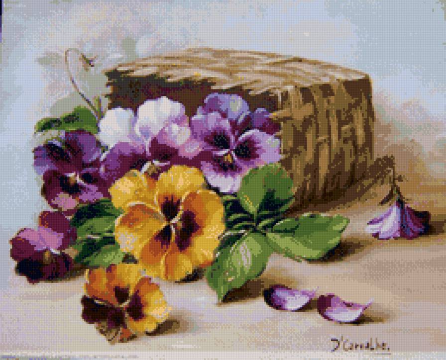 виола в корзине - цветы, картина - предпросмотр