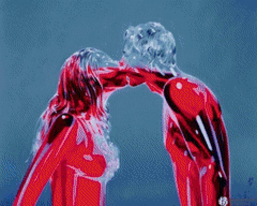 сообщающиеся сосуды - на голубом, поцелуй, кровь, девушка, жидкость, парень - предпросмотр