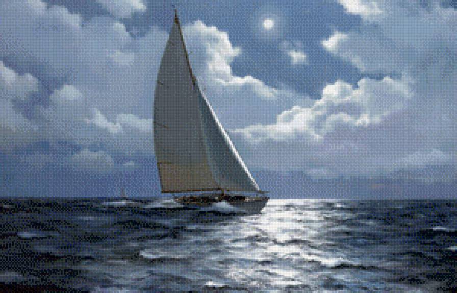 Белеет парус.... - море, луна, ночь, парусник, парус - предпросмотр