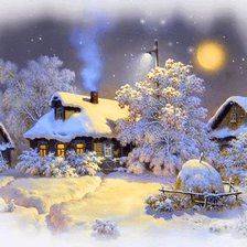 Схема вышивки «деревенька зимой»