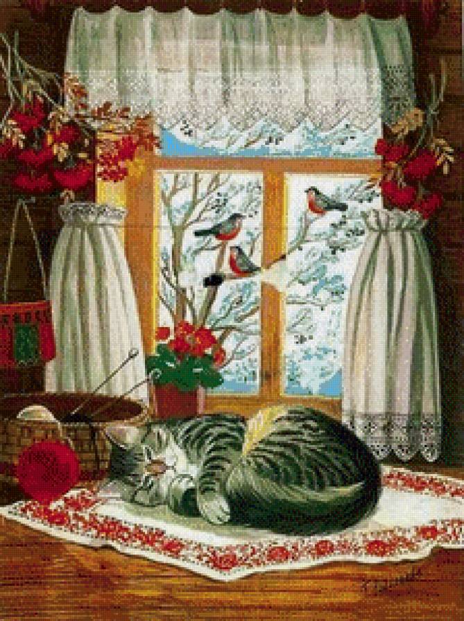 У окна - животные, птицы - предпросмотр