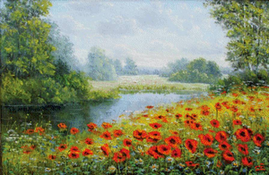 Маковое поле у реки - предпросмотр