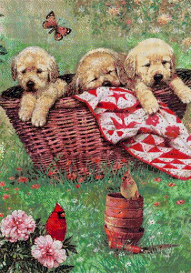 Собачки - корзинка.птицы, щенята - предпросмотр