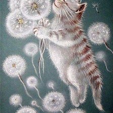 Схема вышивки «кот и одуванчики»