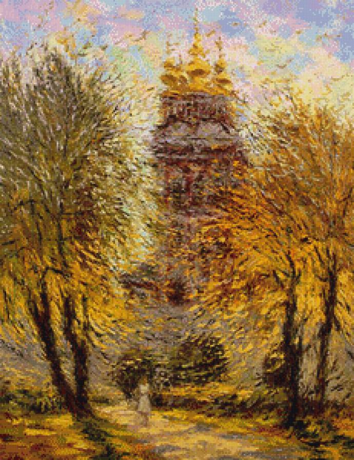 Два дерева Валерия Рубаненко - девушка, храм, деревья, осень - предпросмотр