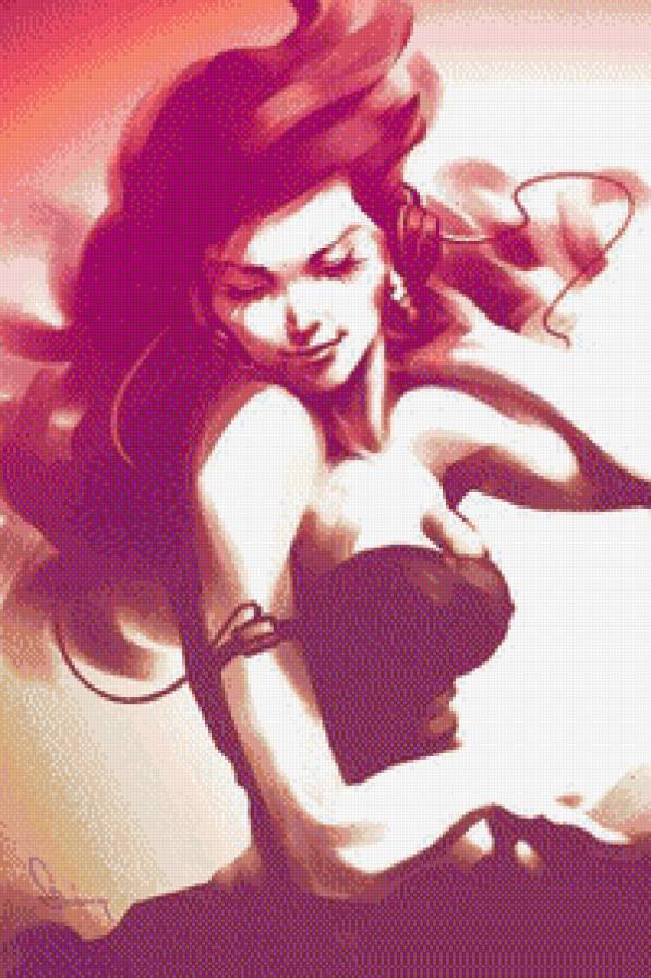 Девушка - монохром, волосы, девушка, грудь, платье - предпросмотр