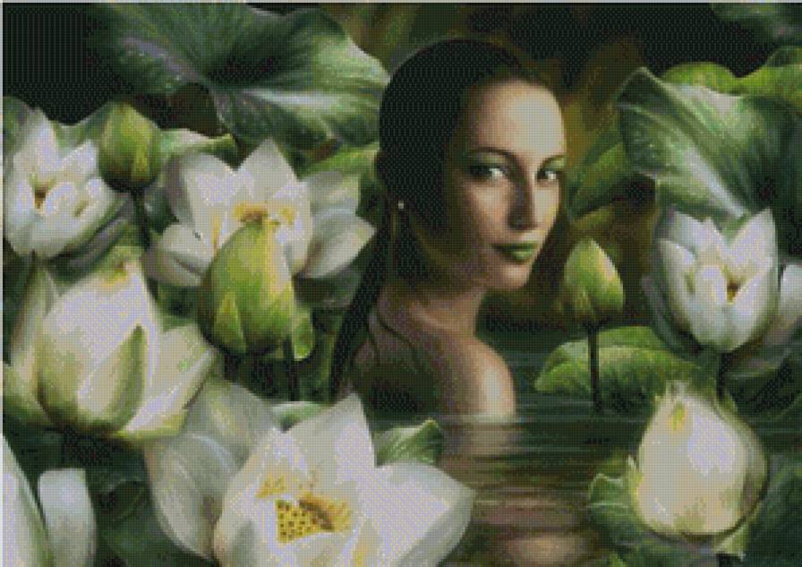 Девушка в лотосах - природа, девушка, озеро, лотосы - предпросмотр