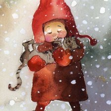 Схема вышивки «Девочка с котенком»