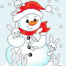 Схема вышивки «снеговик и зайки»
