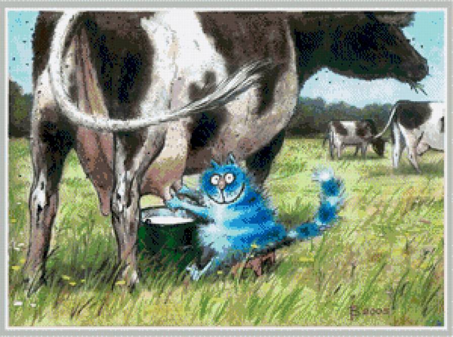 дояр - коты, синий кот, корова - предпросмотр