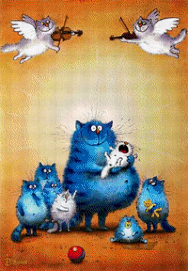 Папашка - синий кот, юмор, котята, коты - предпросмотр