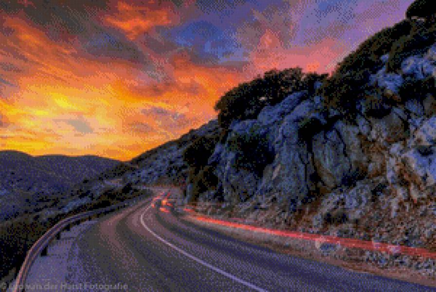 Дорога - горы, закат, трасса - предпросмотр