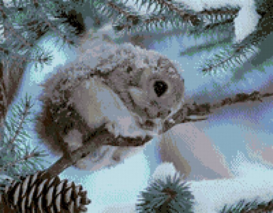 Бельчонок в снегу - вышивка - предпросмотр