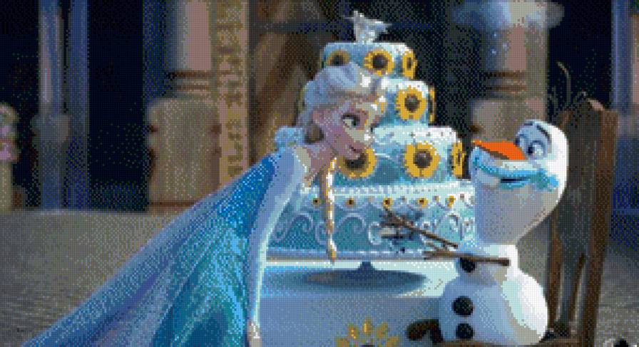 Эльза, торт и  Олафф - предпросмотр