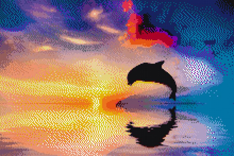 Дельфины при закате - предпросмотр