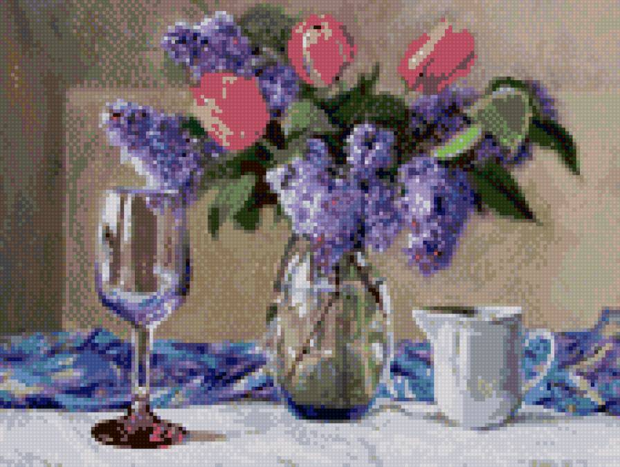 Весенний букет - тюльпаны, весна, букет, вышивание счетным крестом - предпросмотр