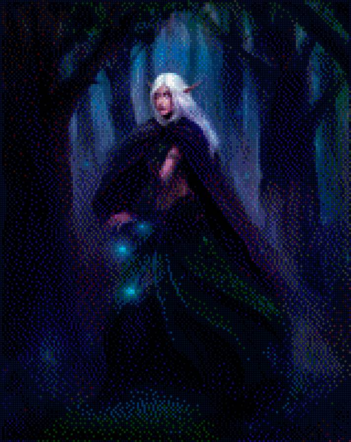 Ночная эльфийка - природа, фентази, девушка, эльф, иллюстрации, красота - предпросмотр