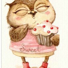 Схема вышивки «Совушка с кексом простая»