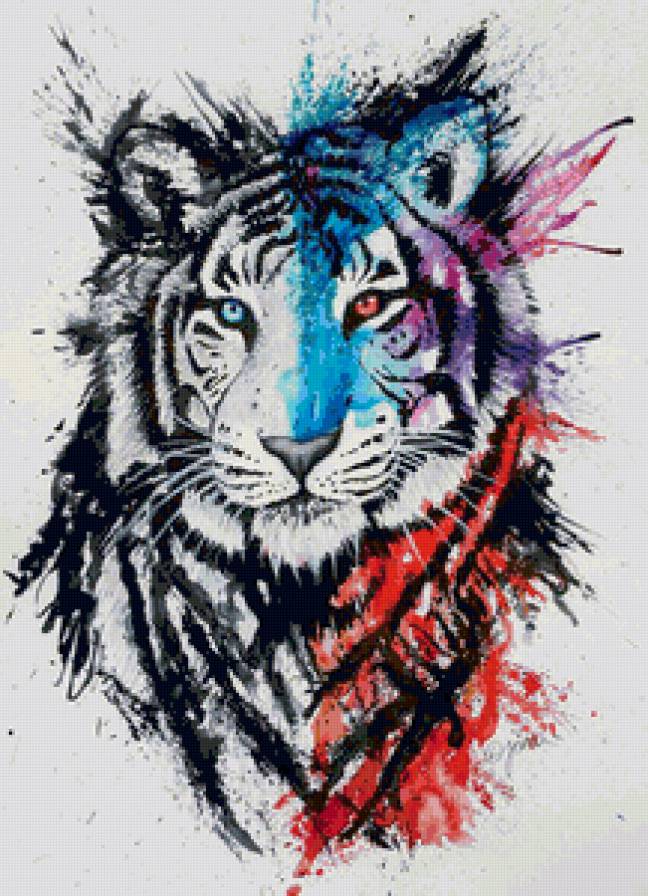 Тигр акварель - акварель. краски, тигр - предпросмотр