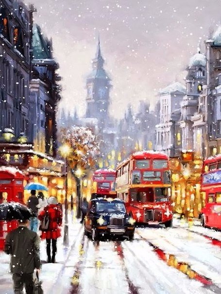 Снежный город - снег, зима, город, люди - оригинал