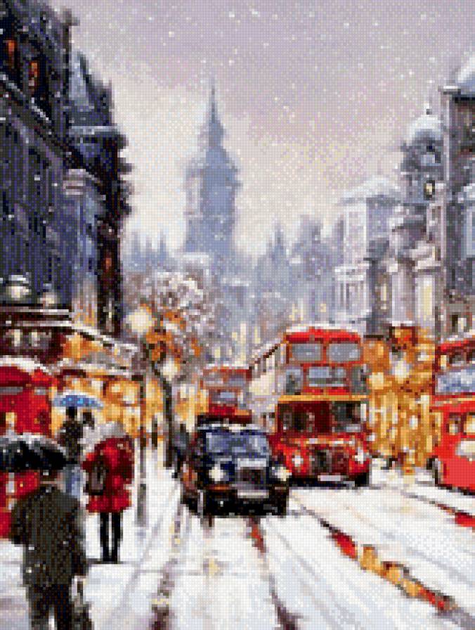 Снежный город - снег, люди, зима, город - предпросмотр