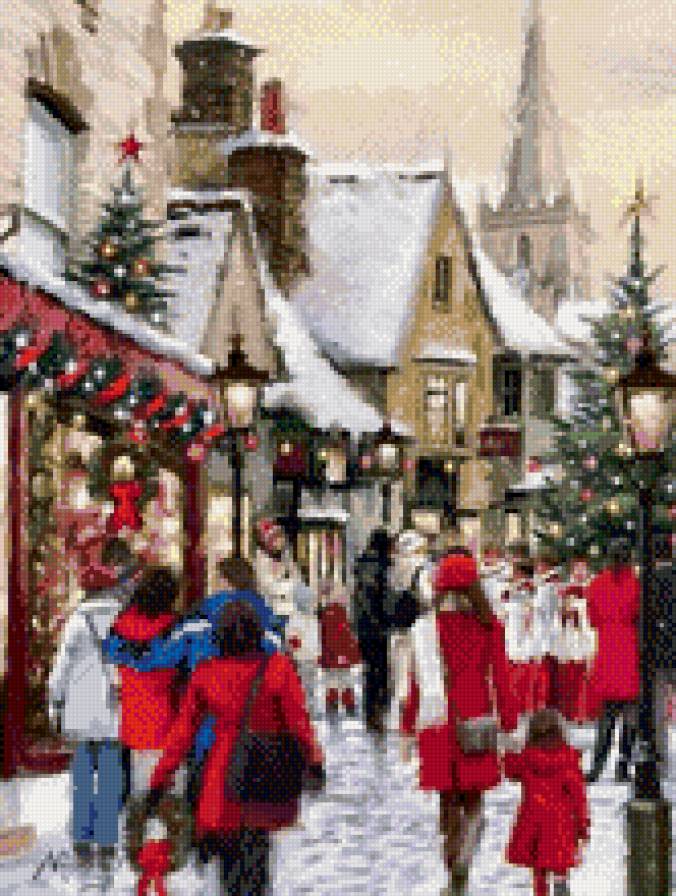 Зимний день в городе - люди, зима, дети, город, снег - предпросмотр