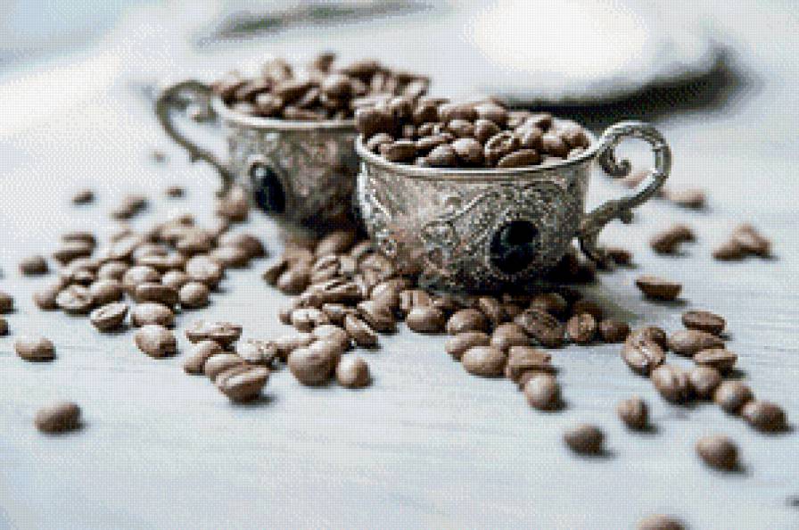 кофе в зёрнах - кухня, картина для кухни, кофе, натюрморт, зерна.чашка - предпросмотр