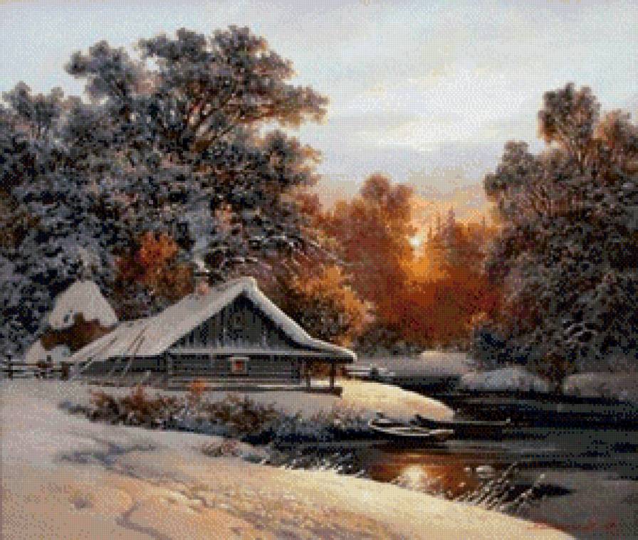 русская зима - зимний пейзаж, снег, природа, зимняя речка, зим, закат - предпросмотр