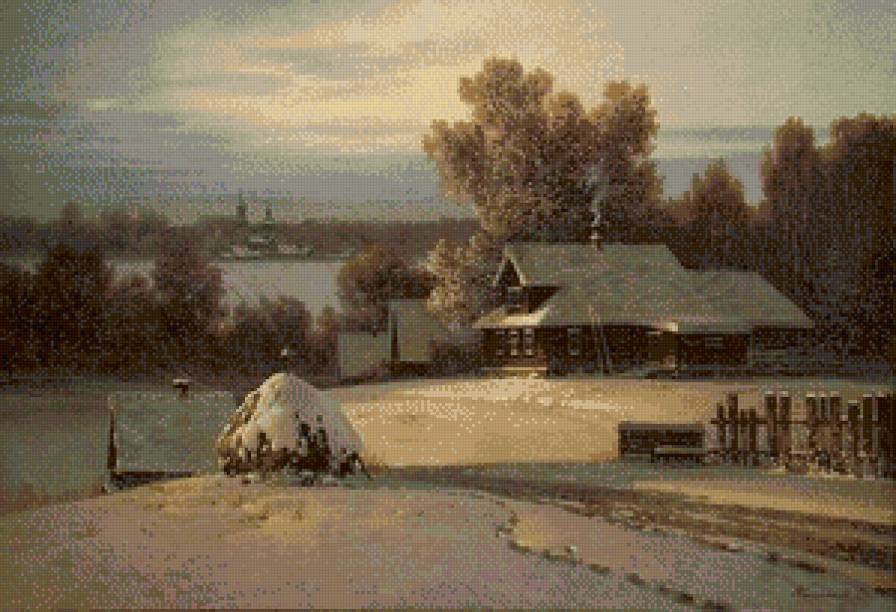 русская зима 2 - домик, деревня, сугробы, природа, зимний пейзаж, зима.снег, лес, река - предпросмотр
