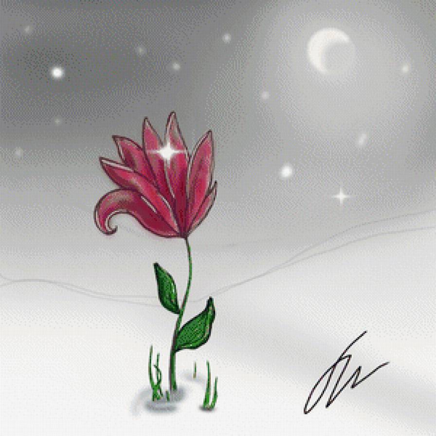 Розовый цветок - свет, цветок, зима, луна, снег - предпросмотр