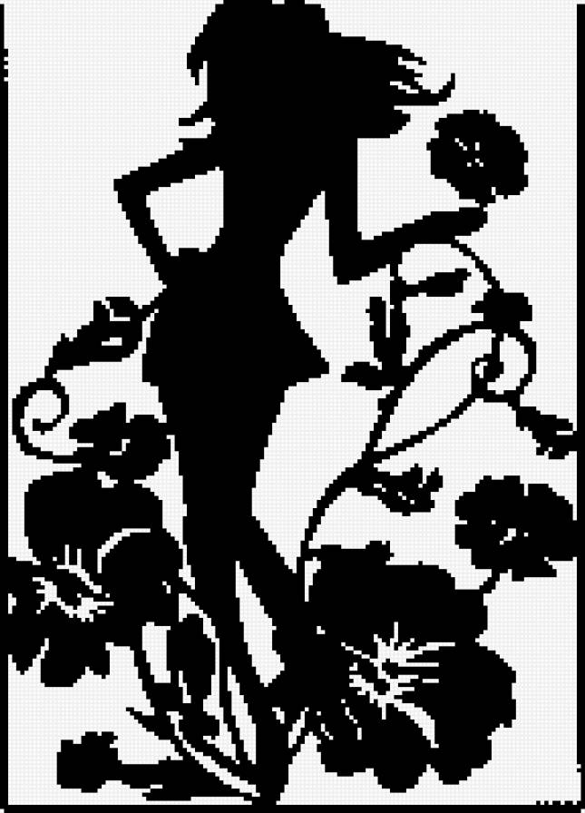 в цветах - монохром, цветы, девушка - предпросмотр