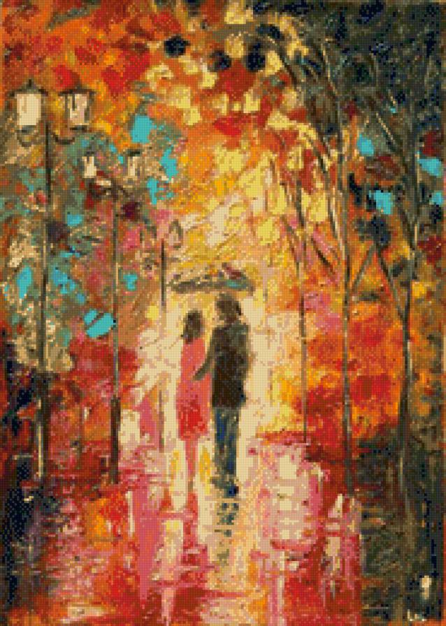 Влюбленные под дождем - искусство, картина, любовь, пара, дождь, живопись - предпросмотр