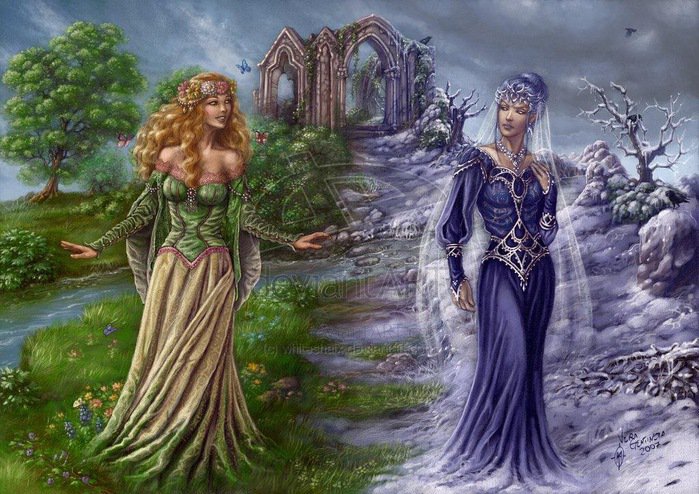 зима-лето - девушки, красота, природа - оригинал