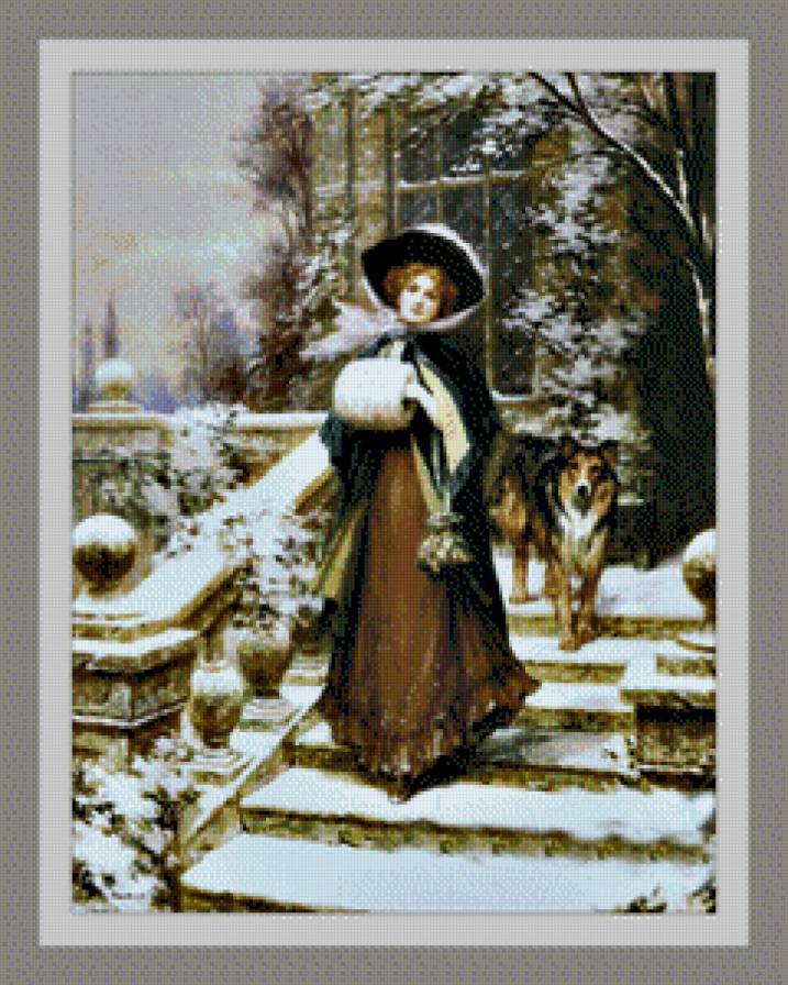 дама с собакой - девушка, собака, зима - предпросмотр