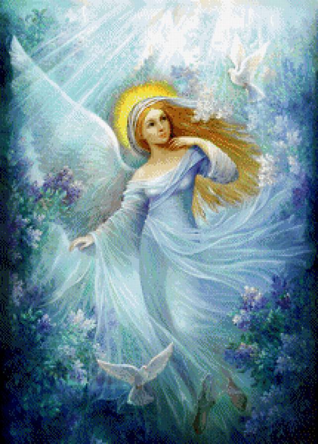 ангел - девушка, красота, ангел, голубь - предпросмотр