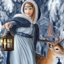 Схема вышивки «девушка с оленем»