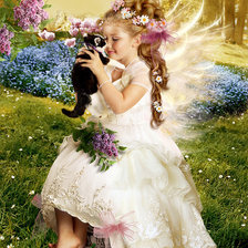 Схема вышивки «Ангелочек с котёнком»