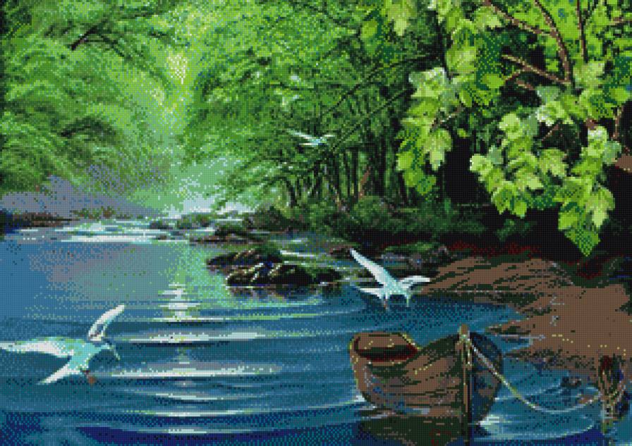 чайки над водой - пейзаж - предпросмотр