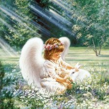 Схема вышивки «Ангелочек с кроликом»