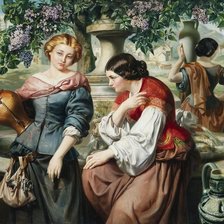 Схема вышивки «девушки у фантана»