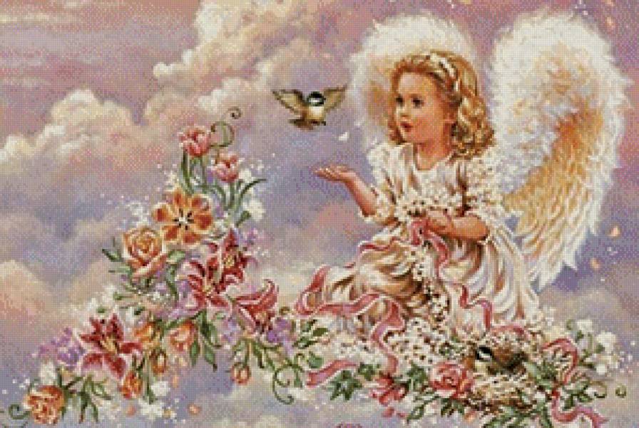 Ангелочек с птичкой - ангелочки - предпросмотр