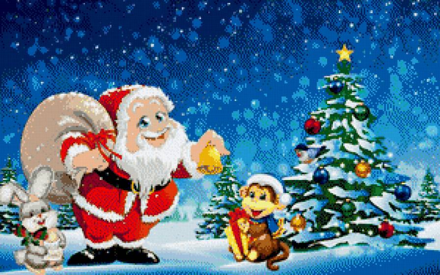 С новым годом!!! - обезьяна.елка, заяц, дед мороз - предпросмотр