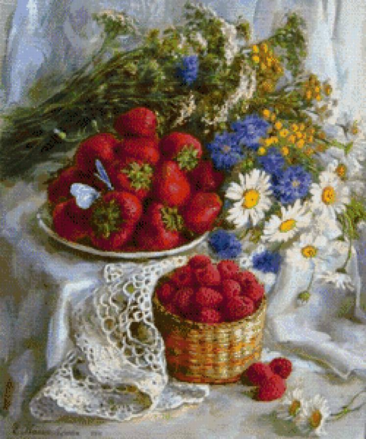 Летнее настроение - клубника, малина, весенний букет - предпросмотр