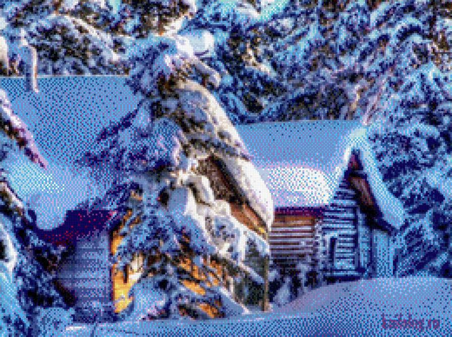 Зима - домик, ели, зима - предпросмотр