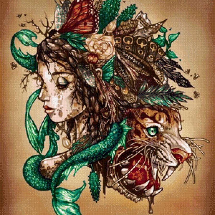 Тату - животные, девушка, леопард, тату - предпросмотр