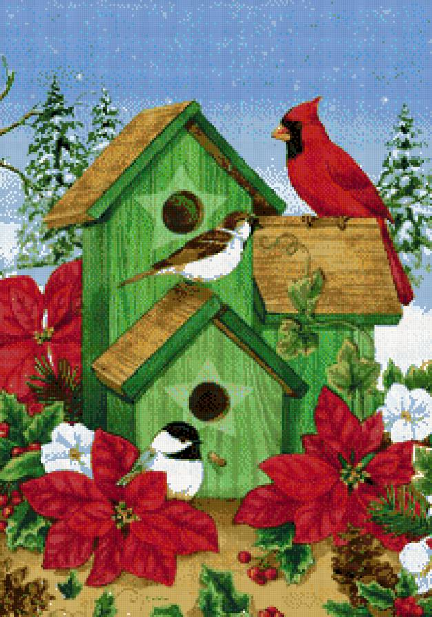 птички - скворечники, цветочки, птички - предпросмотр