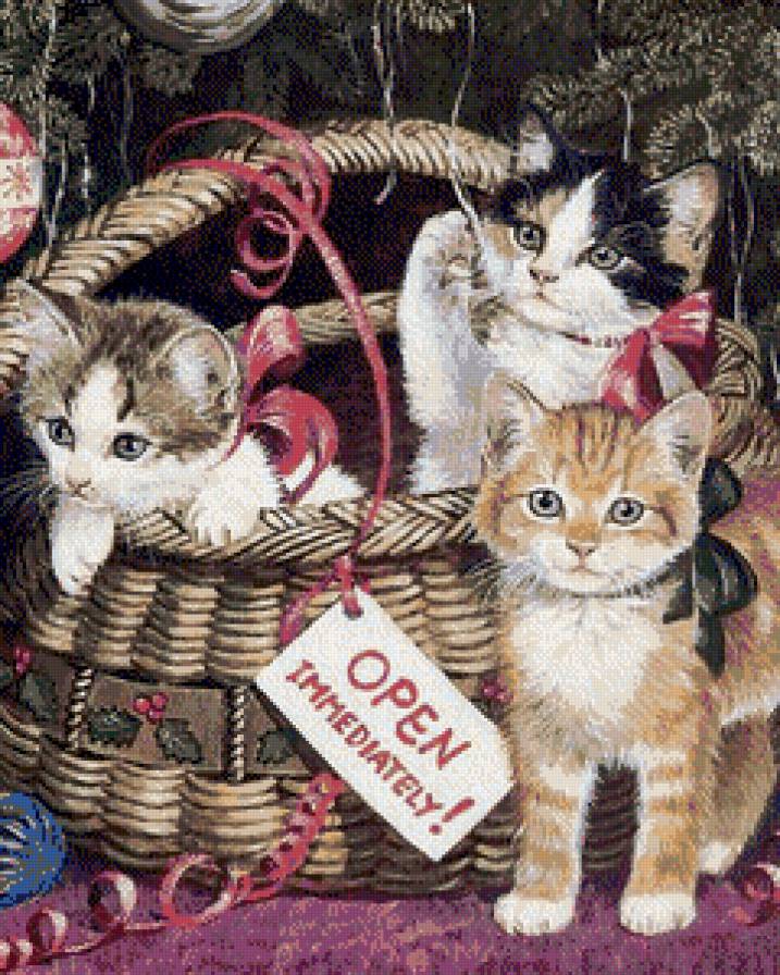 веселая компания - котики, елка, праздник - предпросмотр